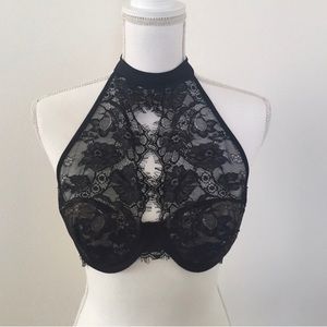 Black Lace Halter Top Lingerie Bra